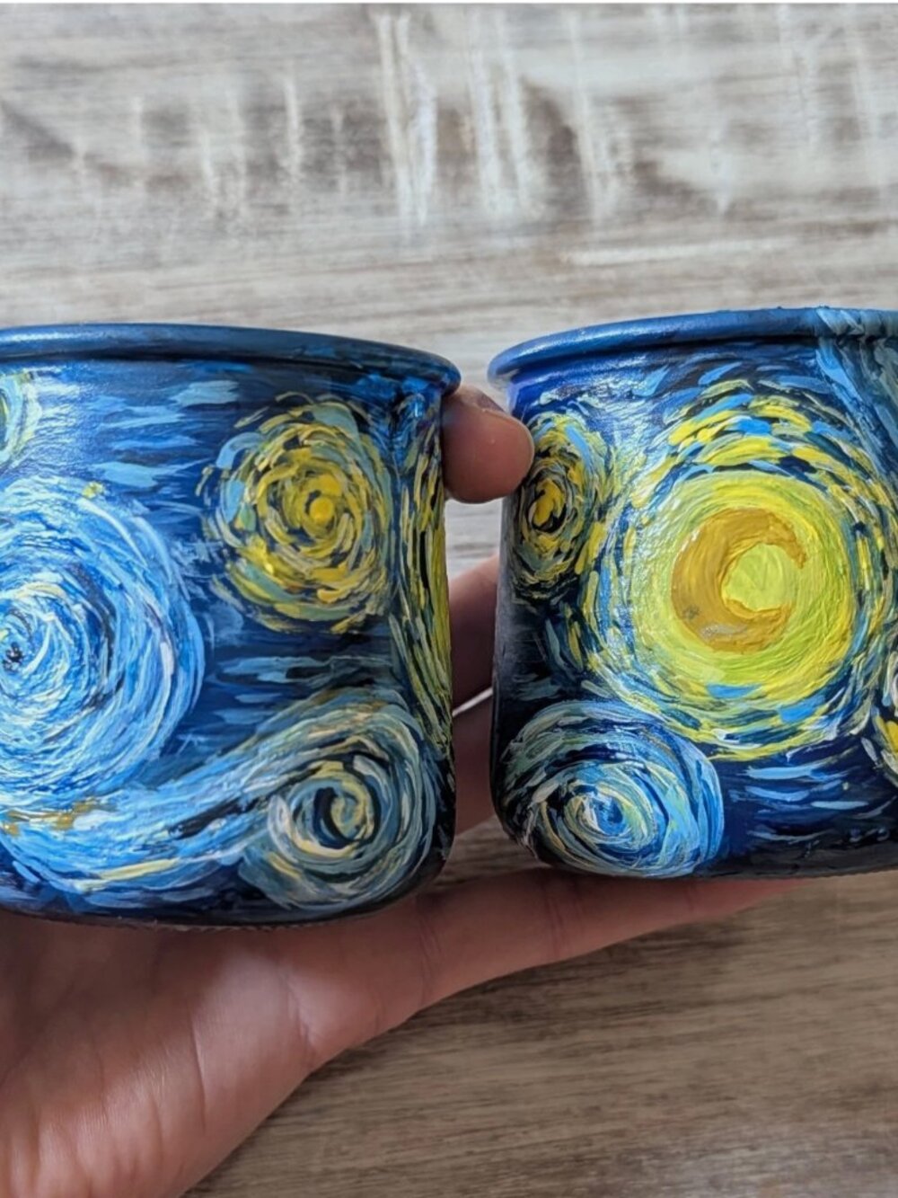 Hand-Painted "Starry Night" Tealight Holders - Set of 2 | Van Gogh Inspired Jars - Picture 4 of 16